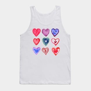 Light Multi colored watercolor hearts Tank Top